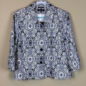 Jones New York Signature Blue/White Paisley Lined Jacket Blazer w/ Pockets